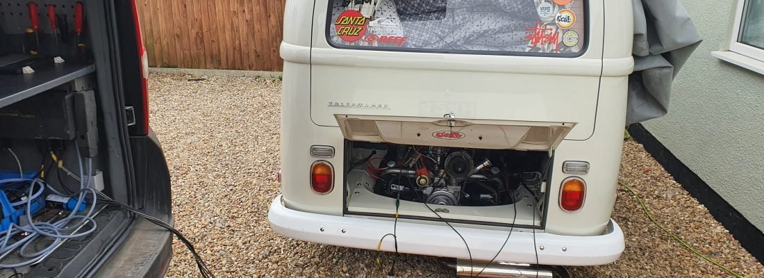 Classic VW Camper having the engine tuned up